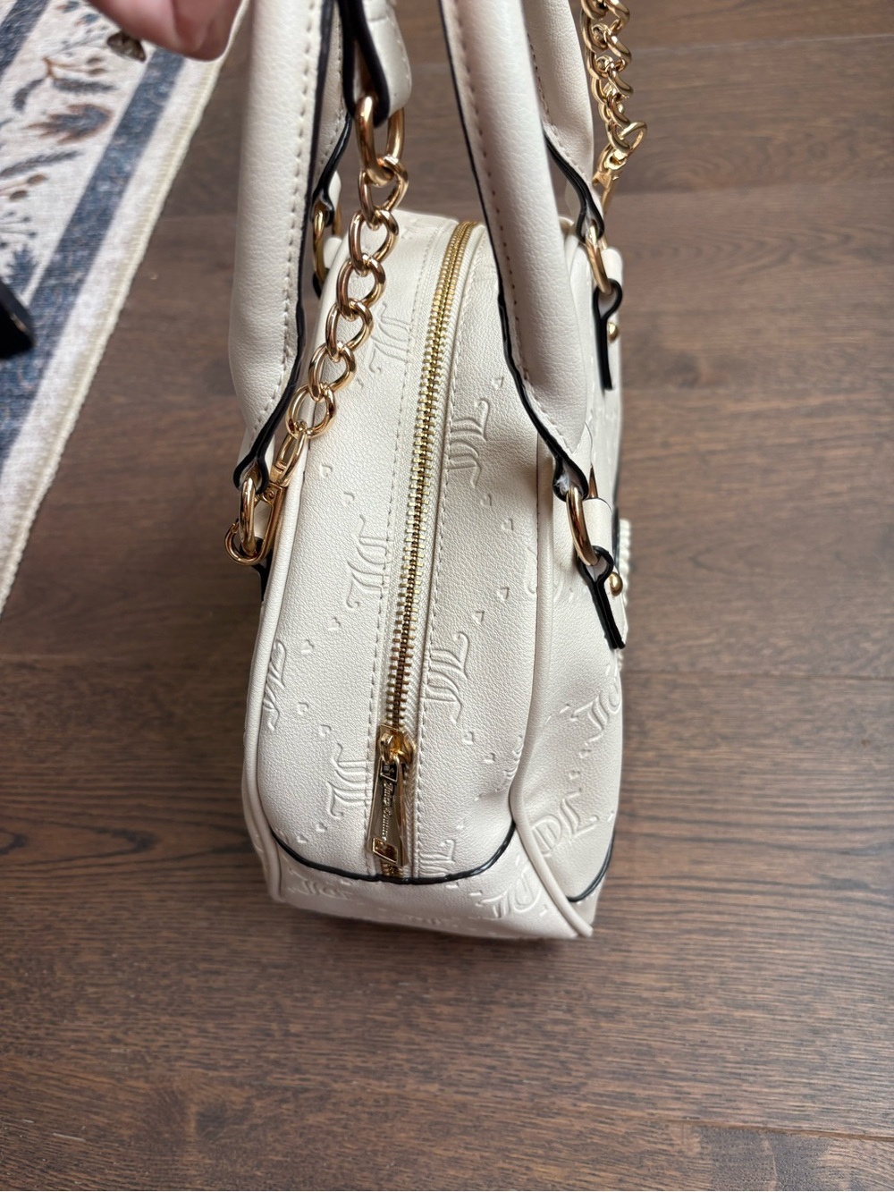 Juicy Couture Cream Monogram Dome Satchel with Gold Chain Accent - Picture 6 of 12